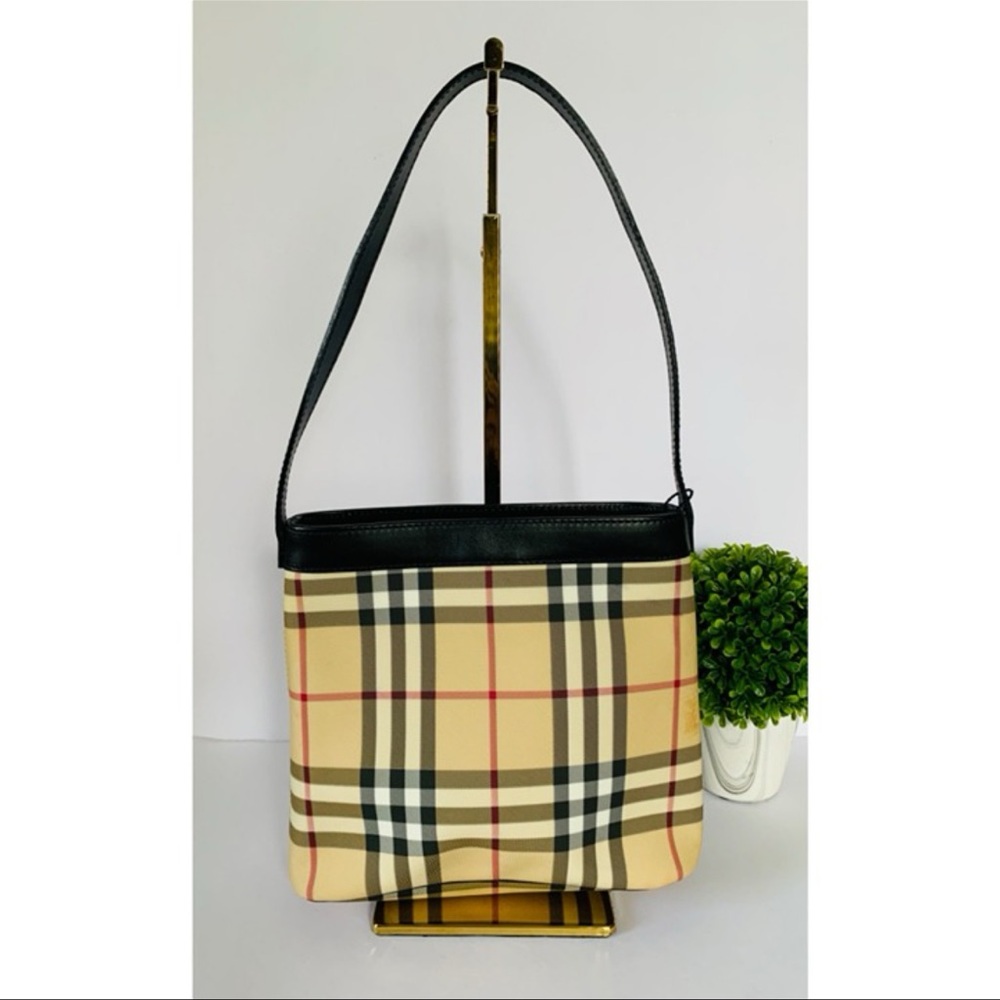 Authentic Burberry Plaid Shoulder Bag - Black and Tan